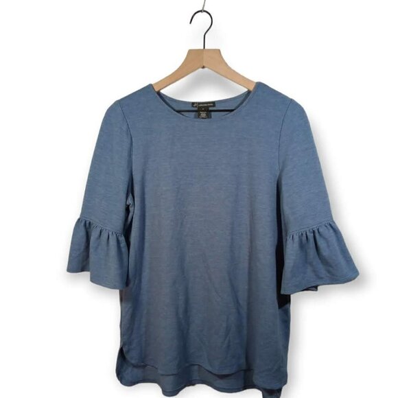 𝅺adrianna Papell Blue Rayon Bell Sleeve Top Size M - Picture 1 of 3
